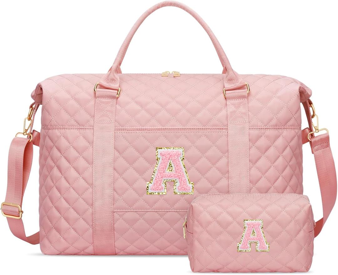 Gifts for Teen Girl, Initial Travel Duffle Bag, Personalized Women Weekender Overnight Bags, Gift for Daughter Kid Mom Friend College Girl Graduation TeacherPink,A)