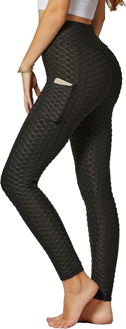 Conceited Scrunch Butt Leggings for Women - Anti Cellulite Textured - Tummy Control - Regular and Plus Size (XX-Large-3X-Large, Black With Pockets)