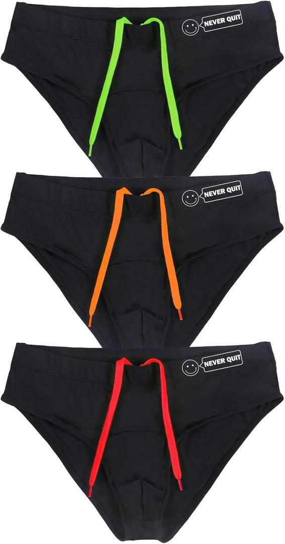 Men's Athletic Swim Briefs Compression Fit Quick Dry Training Swimsuit with Drawstring for Swimming and Racing Black XL