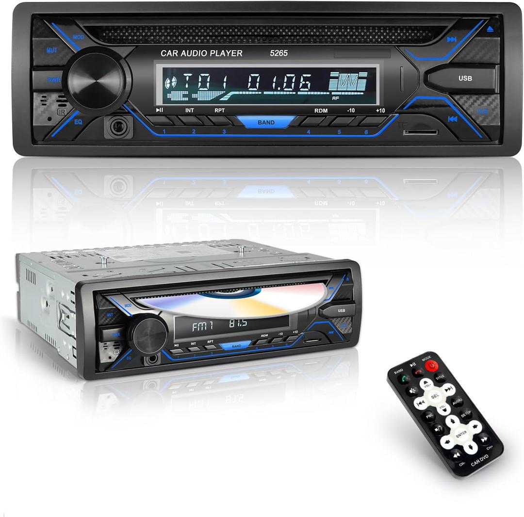Single Din Bluetooth Car Stereo with CD/DVD Player, Single Din Radio with SD Card/AUX/USB Playback, AM/FM Single Din Bluetooth Car Stereo with CD/DVD Player, Single Din Radio with SD Card/AUX/USB Playback, AM/FM