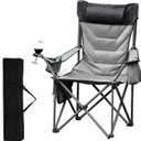 Oversized Padded Camping Chairs, Hevy Duty Folding Camp Chair - 500Lbs Support for Adults - Comfortable Camping Chair with High Back & Pillow, 1 Pack, Grey 
