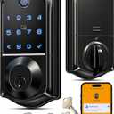Veise VE017-H Fingerprint Smart Front Door Lock Set, App Control, 8-in-1 Keyless Entry Deadbolt with Zinc Alloy Handles, Emergency Power Port, Touchscreen Keypad, Auto Lock, Easy Install, Satin Nickel