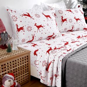CAROMIO Christmas Sheets Full, Soft Brushed Microfiber Bed Sheet Set, 16 Inches Deep Pocket Fitted Sheet Winter Holiday Sheets Set (Red Reindeer, Full)
