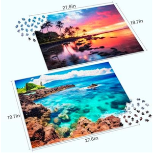 2 Pack 1000 Piece Puzzles for Adults - Beach, Coconut Tree, Reef Landscape Jigsaw Puzzles 
