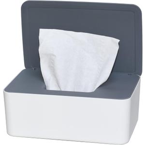 Diaper Wipes Dispenser, Tissue Storage Box Case, Wet Wipe Dispenser Holder with Lid for Home, Office, Cars (Gray-White)