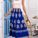 Happy Sailed Boho Long Skirts for Women Fashion Floral Print High Waisted A Line Flowy Maxi Skirt for Beach Vacation (Brown, L)