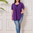 Plus Size Tunic Tops for Women Short Sleeve Summer Casual Tunics with Leggings Loose Fit Pleated Dressy Blouses (X-Large)