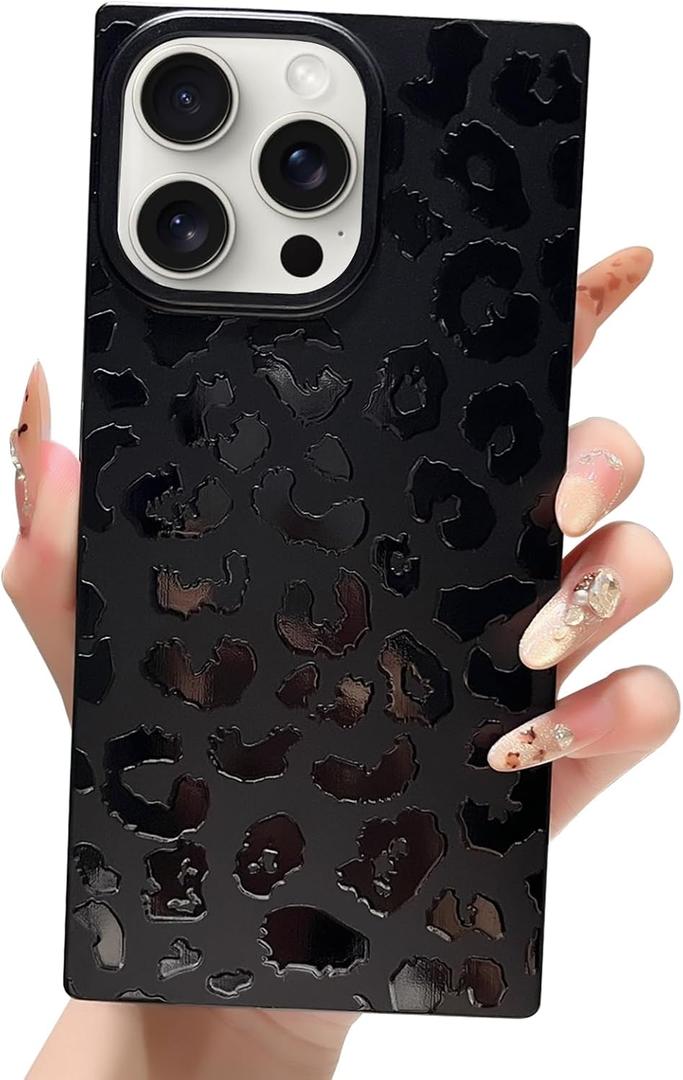 for iPhone 16 Pro Max Case Cheeah Leopard Women Rectangle Edge Retro Vintage Protective Drop Protection Phone Cases for iPhone 16 Pro Max Black