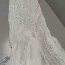 R&M Richards Long Iridescent Sequin Beaded Dress W/V-Neck & Flowing Skirt Ivory/Nude, Size 12