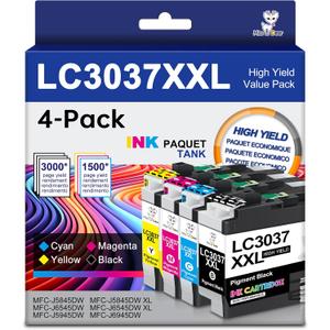 MS DEER LC3037 BK/C/M/Y Ink Cartridges Compatible Replacement for Brother LC3037XXL LC3039XXL LC 3037 XXL High Yield Work for MFC-J6945DW MFC-J6545DW MFC-J5845DW MFC-J5945DW Printer 4-Pack