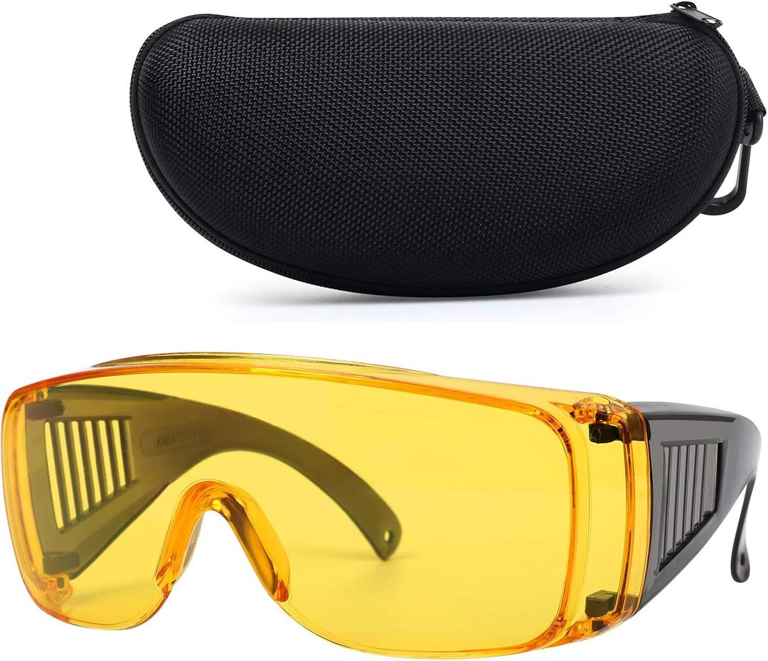 Shooting Glasses Over Eyeglasses, AntiFog Safety Glasses Over Prescription OTG (Yellow Lens)