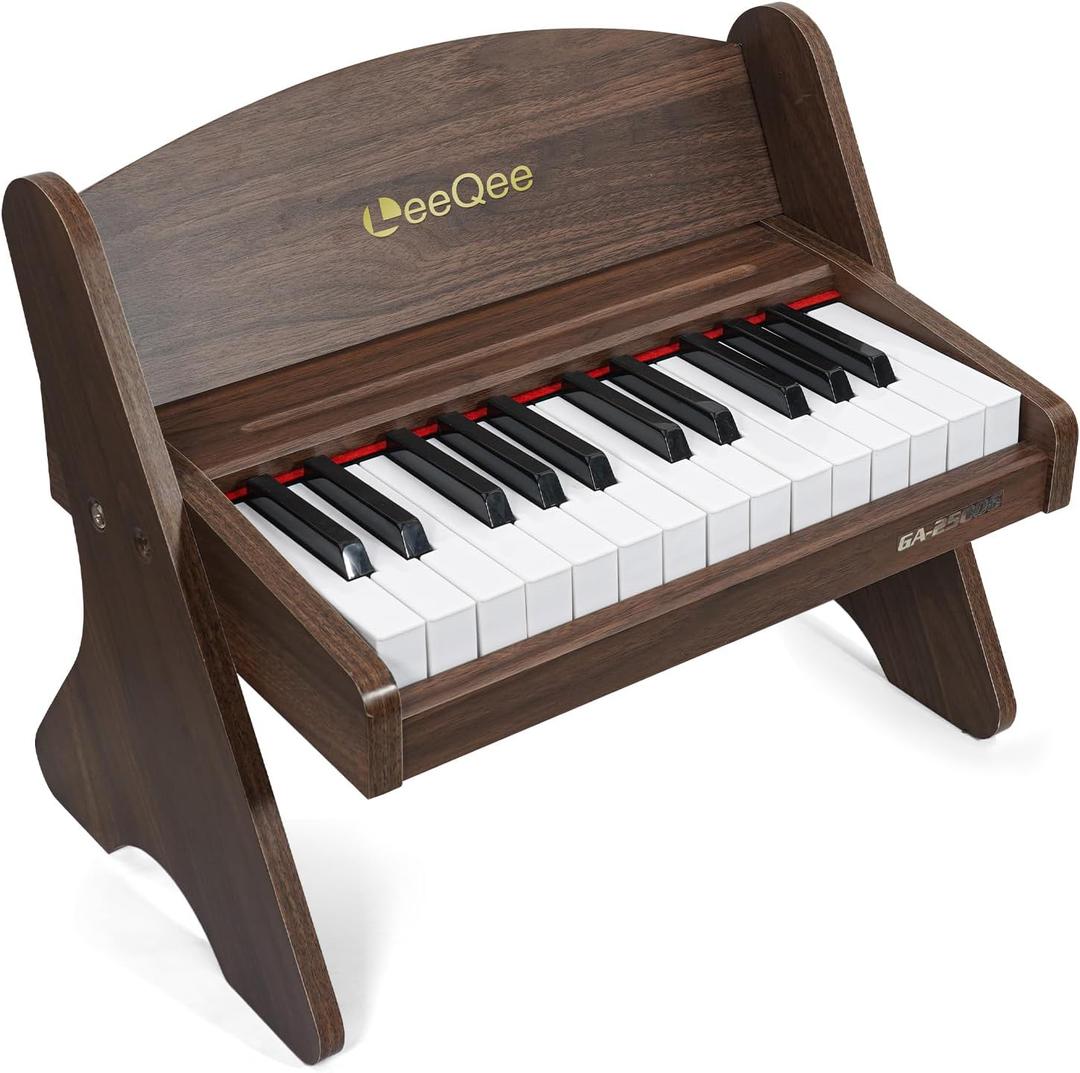 LeeQee Baby Piano for Toddlers, 25 Keys Wooden Piano for Kids with Volume Control, Mini Digital Music Educational Instrument Toy, Dual Power Mode Portable Wood Piano for 3+ Year Old Girls Boys