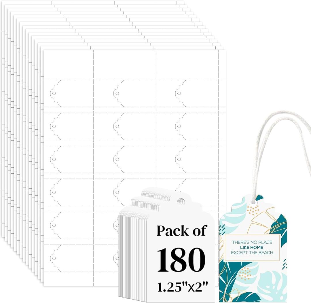 180 Pcs Printable Tags with String 1.25 x 2 Inch Scalloped Printable White Tags with Crop Tool for Clothing Paper Gift Party