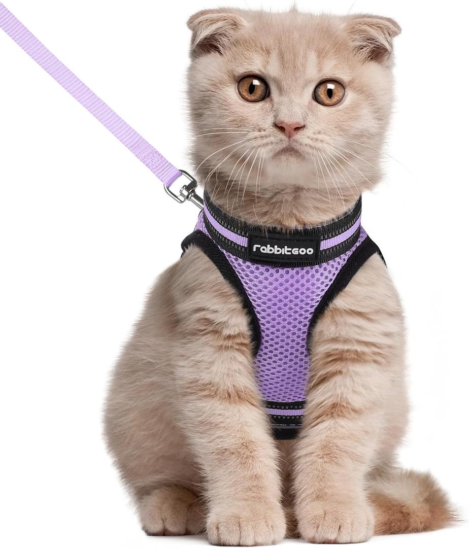 rabbitgoo Cat Harness and Leash Set for Walking Escape Proof, Adjustable Soft Kittens Vest with Reflective Strip for Cats, Comfortable Outdoor Vest, Light Purple, Large