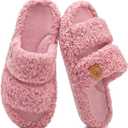 EverFoams Womens Fuzzy Open-toe Slippers Soft Comfy Memory Foam Indoor House Shoes (11-12, Dusty Rose)