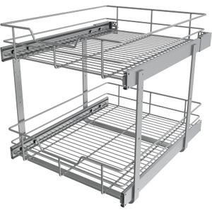 2 Tier Pull Out Cabinet Organizer 17" W X 22" D, Slide Out Drawers For Kitchen Cabinets, Pullout Drawers For Cabinets Capacity Heavy Duty Caddy, Cabinet Pullout Shelves Chrome-Plated,Bathroom Pantry