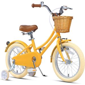 Glerc Little Molly 12-20 Inch Kids Retro Cruiser Bike for 2-13 Year Old with Wicker Basket & Training Wheels/Kickstand, Multiple Colors, 16 inch