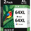 Printer Ink 64XL Ink Cartridge for HP Ink 64 XL 64XL Black and Color Combo Pack High Yield Replacement for HP Printers 7858 7855 7120 7155 7158 7164 6255 6252 6232 Envy Inspire 7955e Tango X Printers