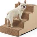 Dog Stairs for Small Dogs, 17.7" Extra Wide Right-Angle Pet Stairs for Couch and Beds, Anti-Slip Dog Steps for Old Cats and Lowrider, 17.7x23.6x17.7 inch,Light Brown