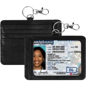 Linkidea 2 Pack ID Name Badge Holder, Minimalist Wallet with 4x3 Business Card Protector and Keychain & Lanyard Loop, Vegan Leather Card Holder with Credit Cards Slot for Women & Men