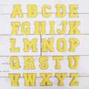26 Letter Pack Chenille Iron On Glitter Varsity Letter 5cm Tall 26 Letters Patches - Yellow Chenille Fabric with Gold Glitter Trim - Sew or Iron on - 5CM YEL 26 (FULL SET)