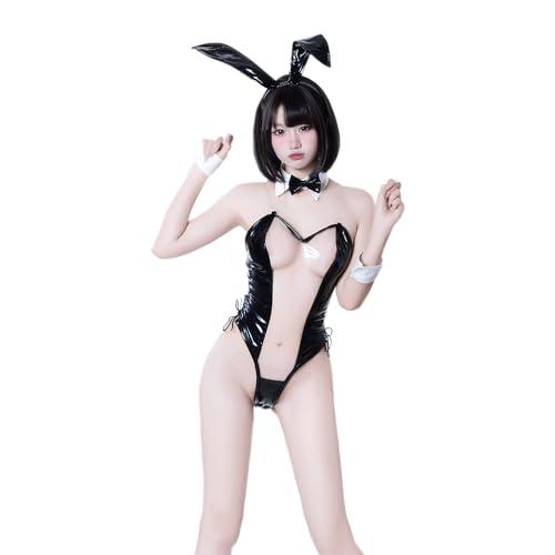 SENJIY sexy bunny outfit for women lingerie costume playboy Cosplay Maid Bunny Girl Naughty Underwear Outfits Anime One Piece Bodysuit Babydoll Roleplay ears for Party Christmas Halloween set black One Size