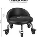 Rolling Stool with Backrest Low Height Rolling Stool with PU Leather, Roller Stool Chair, Roller Seats for Home, Office, Garage, Shop, Library (3.2" h Casters)