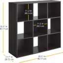 Whitmor 9 Cube Storage Organizer, 3 Tier Stackable Mdf Wood Bookcase, Open Storage Display Bookshelf, Storage Cabinet for Living Room, Bedroom, Home, Office, 35.5"L x 11.7"W x 35.5"H, Espresso