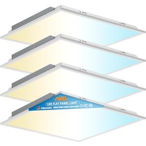 2x2 LED Flat Panel Lights for Drop Ceiling 4-Pack, 40W/4998Lumens Triac Dimmable, 5CCT (3000K~6000K), IP42, 2Ftx2Ft Back-Lit Recessed Troffer Light Fixtures for Shop Commercial Office, ETL (White)