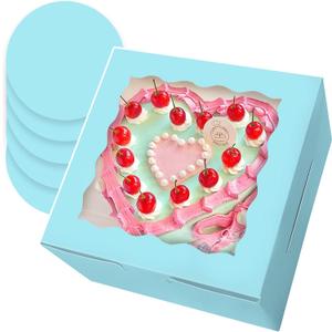 Bakepacker 36pcs 8x8x5 Inches Cake Boxes with Window 18-Packs Light Blue Cake Boxes 8 Inch Bakery Boxes (18 Cake Boxes +18 Cake Boards Included)