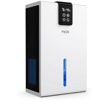PSOS Dehumidifier, Dehumidifier for Home, 120 OZ Water Tank, 1000 sq.ft Dehumidifiers for Bathroom, Bedroom, Basement with Auto Shut Off, Humidity Monitoring, 7 Colors LED Light, White, PS-015G
