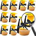 2 x Gyufise 24Pcs 3D 2026 DIY Graduation Cap Cupcake Toppers and 24Pcs Diploma Picks 2026 Congrats Grad Cupcake Picks with Tassels for School Boys Girls Graduate Party Decorations Supplies Gold Black