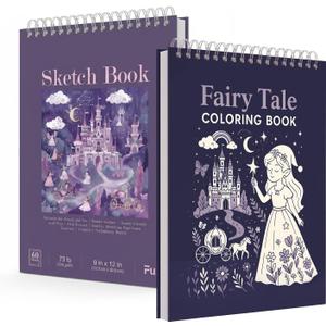 Fuxi Coloring Books for Ages 8-12 Girls, 50 Sheets (73lb/120gsm) Blank Paper Drawing Pad + 50 Designs Blank Paper for Coloring. (PurpIed)