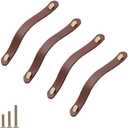 4 Pack Soft Genuine Leather Drawer Pulls Handle,Wardrobe Cabinets Kitchen Closet Knobs Door Pulls Handles knobs with Screws,Home Decoration, Handmade (4 Pack, 6.7" - Brown)