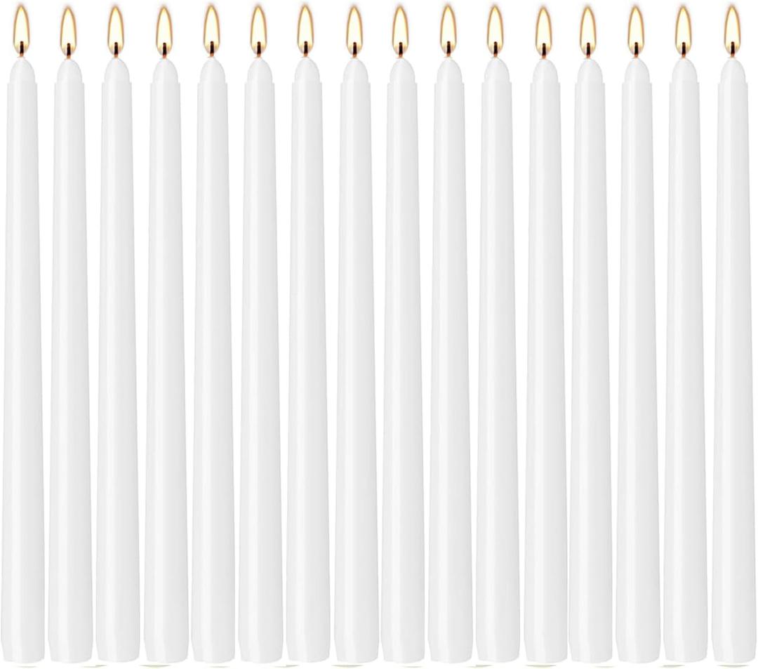 16 Pack White Taper Candles, 7-8 Hours Burn Time, Unscented, Smokeless and Dripless, 4/5 x 10 Inch Dinner Candle Set for Household, Wedding, Party and Home Decor Candlesticks