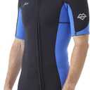 Hevto Men Wetsuit Shorty 2mm Neoprene Short Wet Suit for Surfing Diving Swimming Snorkeling Paddle Boarding (Small, M1S-Front Zip-Blue)