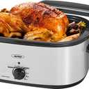 Sunvivi Roaster Oven, Electric Roaster Oven with Viewing Lid, 30lb 26-Quart Turkey Roaster with Unique Defrost/Warm Function, Large Roaster with Removable Pan & Rack, Stainless Steel, Silver