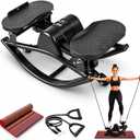 Stair Stepper, Portable Rock Stepper Side to Side at Home with Resistance Bands & Non-Slip Mat, Track Time, Calories with Digital Display for Efficient Calorie Burn, 18.9*10.63*9.06Inch (Black)