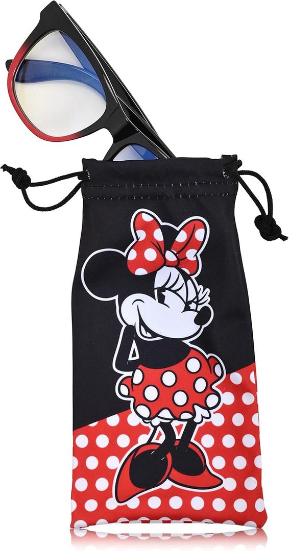 Minnie Mouse Blue Light Blocking Glasses with Pouch Disney Computer Glasses for Women Eyewear Screen Protection (Red/Black)