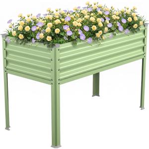 Raised Garden Bed with Legs, 48×24×32in Galvanized Raised Garden Beds Outdoor Elevated Metal Planter Box for Gardening Vegetables Flowers Herb-Green