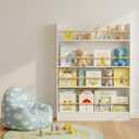 Kids Bookshelf Wall Mounted, Behind the Door Shelf Wooden Narrow 4 Tier Behind Door Storage Bookcase for Books & Toys, Space-Saving for Kid's Room, Nursery, Playroom & Bedroom White