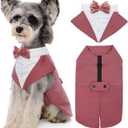 Kuoser Dog Tuxedo Dog Suit and Bandana Set, Dogs Tuxedo Wedding Party Suit, Doggy Prince Bow Tie Shirt Formal Pet Wedding Attire for Large Medium and Small Dogs Golden Retriever Samo Bulldogs (Small, Pack of 1,  Pink)