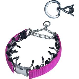 Prong Training Collar for Dogs, Adjustable Dog Training Pinch Collar with Quick Release Buckle, No Pull Collar for Medium Large Dogs, Extra Link and Caps (Pink, M/ L(17-23" Neck, 3.2mm))