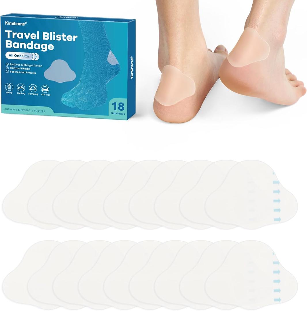Hydrocolloid Blister Bandages for Feet, Blister Pads for Prevention & Recovery, Travel Essentials, Thin, Flexible and Nearly Invisible - 18ctSpot Packs (Transparent)