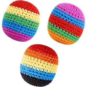 3Pcs Hacky Handmade Knitted Footbag,2026Assorted Footbag Crochet Hacky Balls for Adults,Soft Pellet Filled Sack for Hacky Skill Training