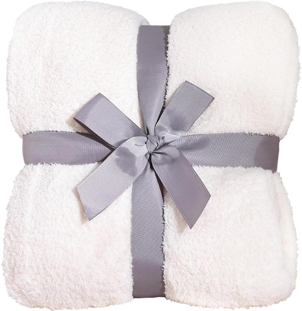 Panku Ultra Soft Cozy Knit Throw Blanket for Couch and Bed, Knitted Luxury Reversible Cozy Warm Fleece Blanket Throw, Plush Fluffy and Fuzzy Blankets for Gift (50x60inch, Cream)