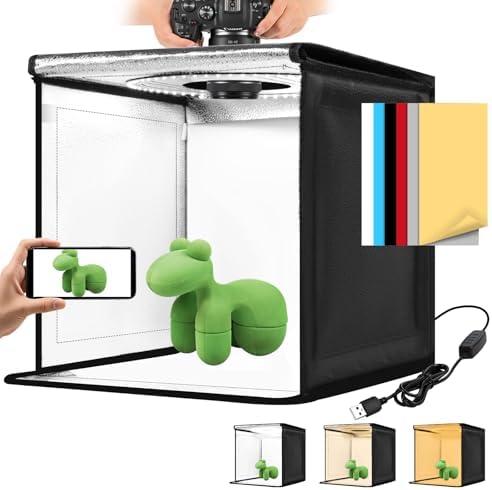 Photo Light Box, 12" x 12" Photography Light Box with CRI>95 120 Light Beads. Dimmable Shooting Tent Kit with White and Warm Light. 6 Color Backdrops Photo Booth for Studio Products Display