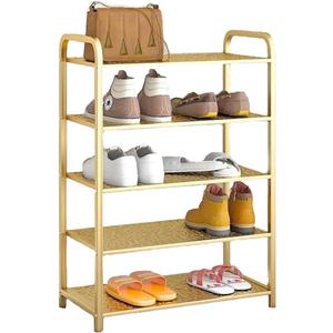 5 Tier Metal Shoe Rack Organizer Vertical Design Entryway Storage Cabinet for Entrance or Kitchen Small and Narrow Free Standing Gold (5-Tier)