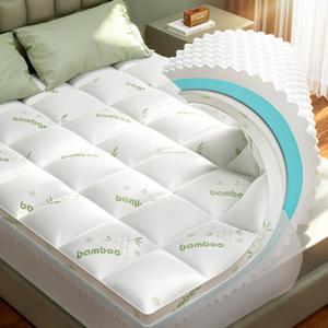 Twin Mattress Topper, 3 in 1 Memory Foam Mattress Topper for Back Pain, 2" Fluffy Cooling Mattress Toppers Twin Breathable Viscose Made from Bamboo and 2.5" Dual Firmness Gel Memory Foam