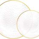 Rubtlamp 60Pcs Clear Plastic Plates,Clear Disposable Plates With Gold Rim,Heavy-duty Gold Plates,Hammered Party Plates Include 30Clear Dessert-Platos,30Dinner-Platos for Wedding, Party